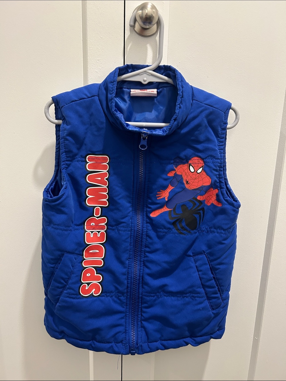 Marvel Blue Spider-Man Puffer Vest with Red Logo